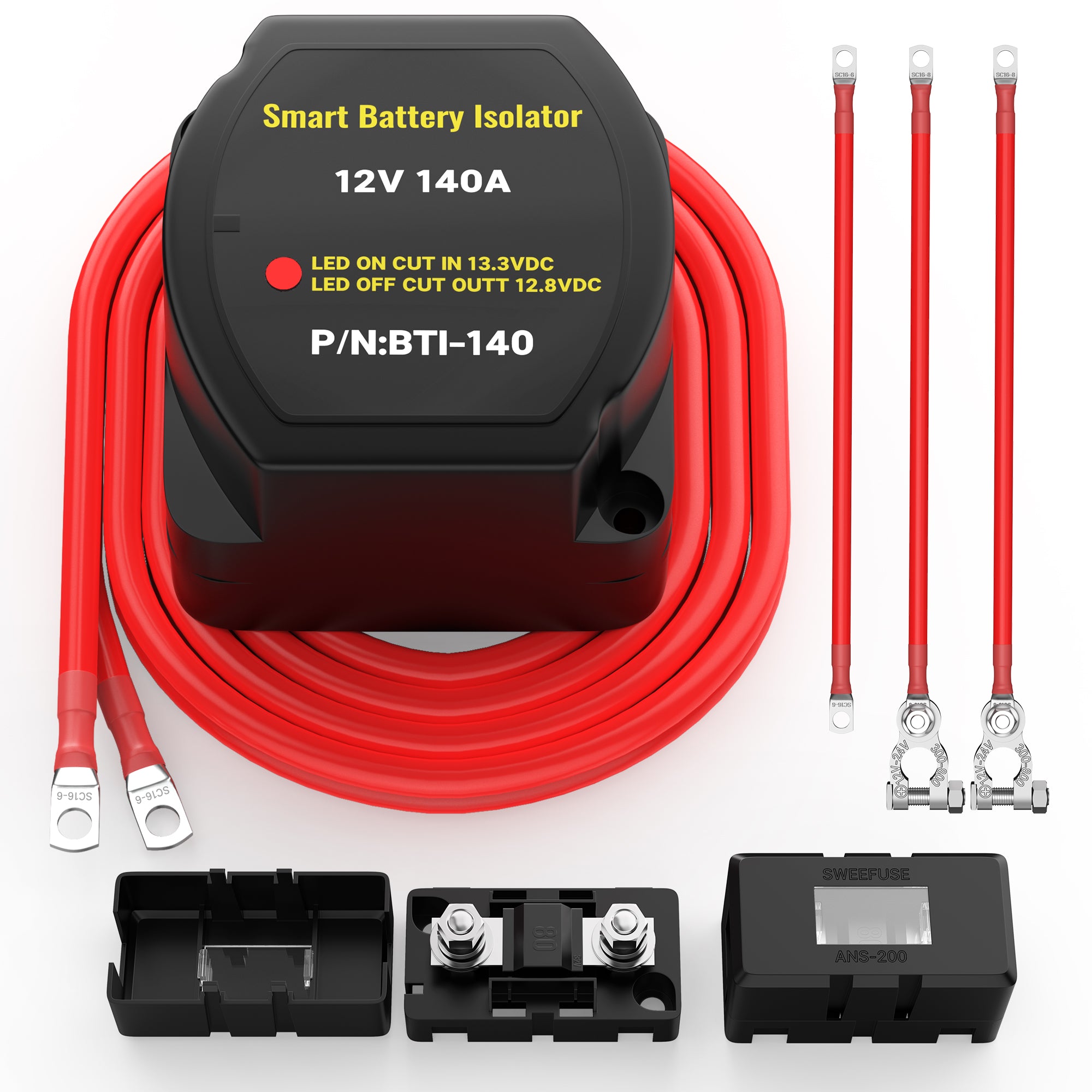 IP67 140Amp 12VDC VSR Dual Smart Battery Isolator Kit with Wiring Cabl