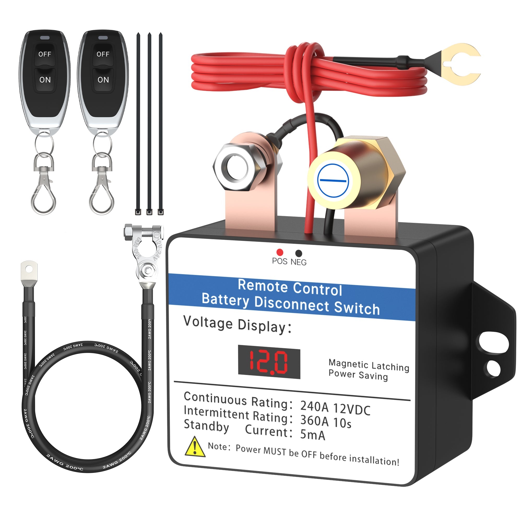 240A 12VDC LED Display Remote Control Battery Disconnect Switch Kit DAIER