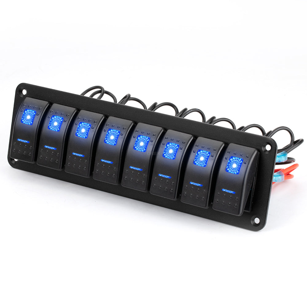 8 Gang Pre-Wired Dual Light 12V Marine Rocker Switch Panel Blue, image size:1000x1000
