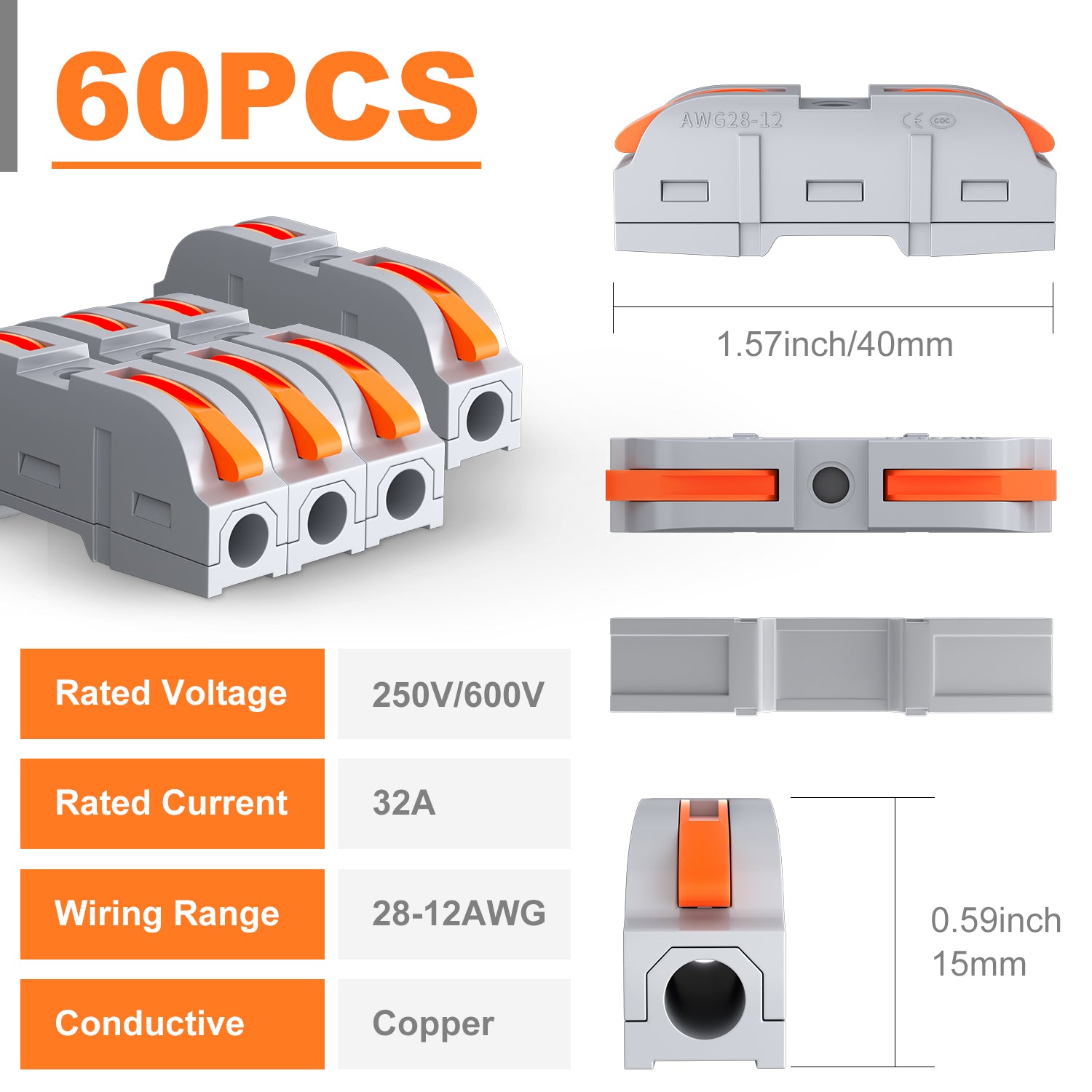 60PCS 1 to 1 Inline Quick Splicing Wire Connector Kit – DAIER