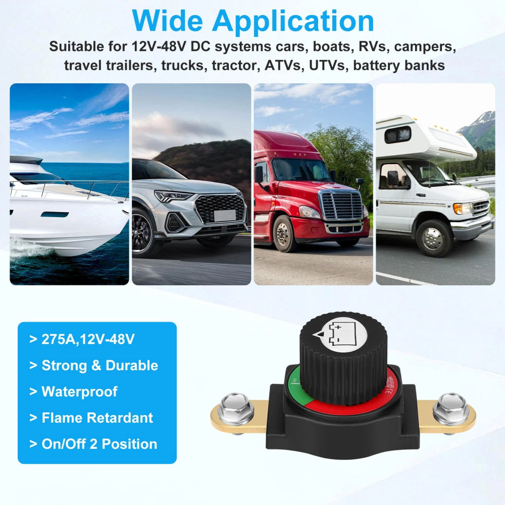 300A 12-48V DC Negative Side Post Battery Disconnect Switch In-Line Ma ...