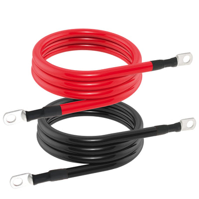PVC Insulated Pure Copper 4 AWG Battery Cables with 3/8" Lugs - 4FT