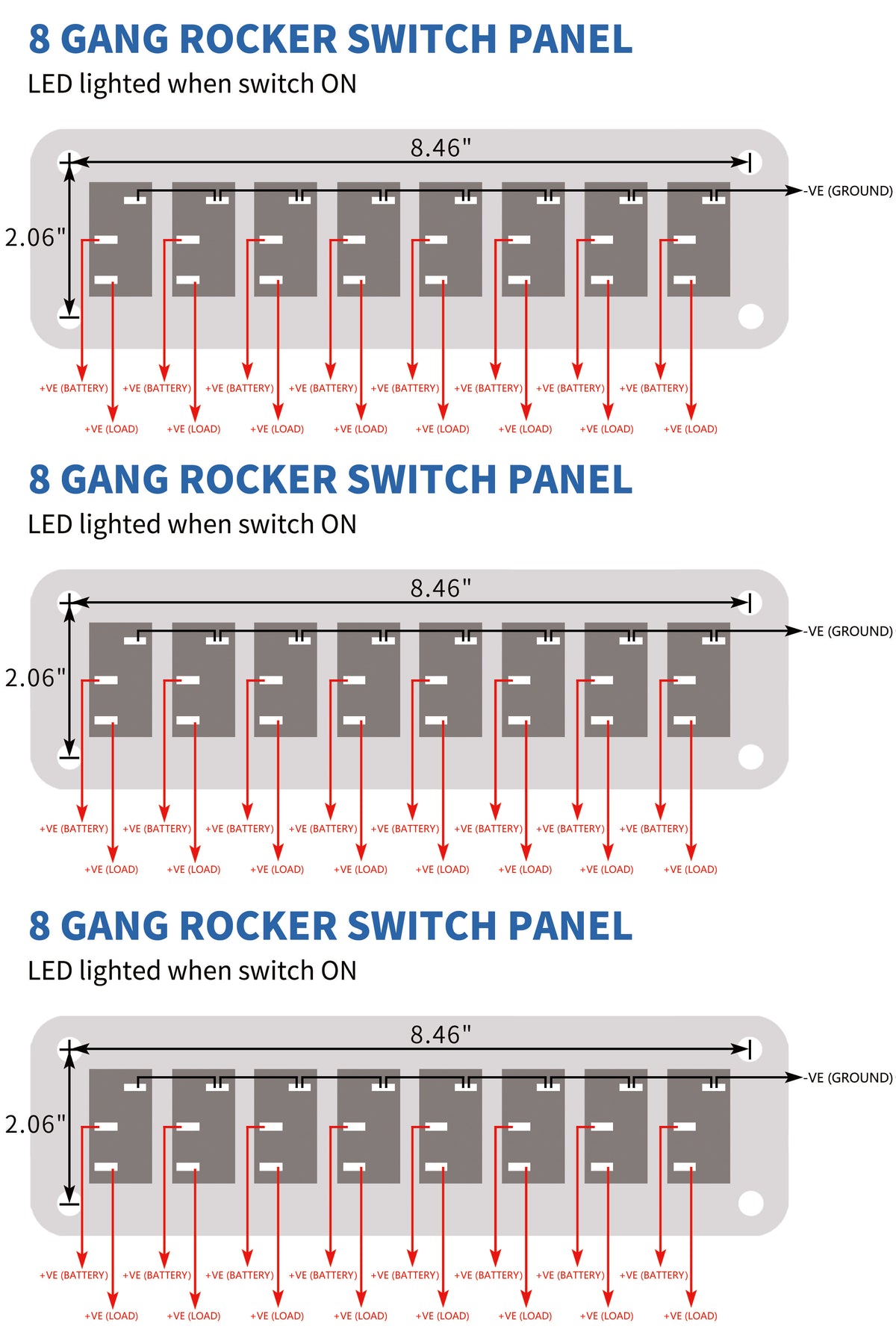 8 Gang 3 Pin ON-OFF Rocker Switch Aluminum Panel with Pre-Wired – DAIER