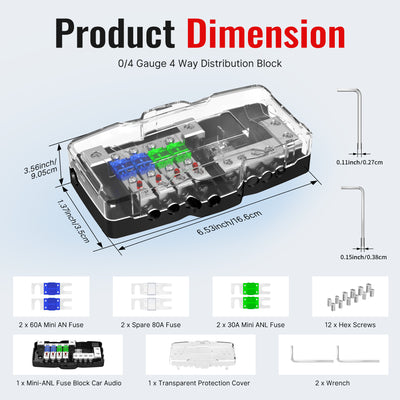 Bloc de fusible ANL de Distribution Audio de voiture à 4 voies 12V avec terre