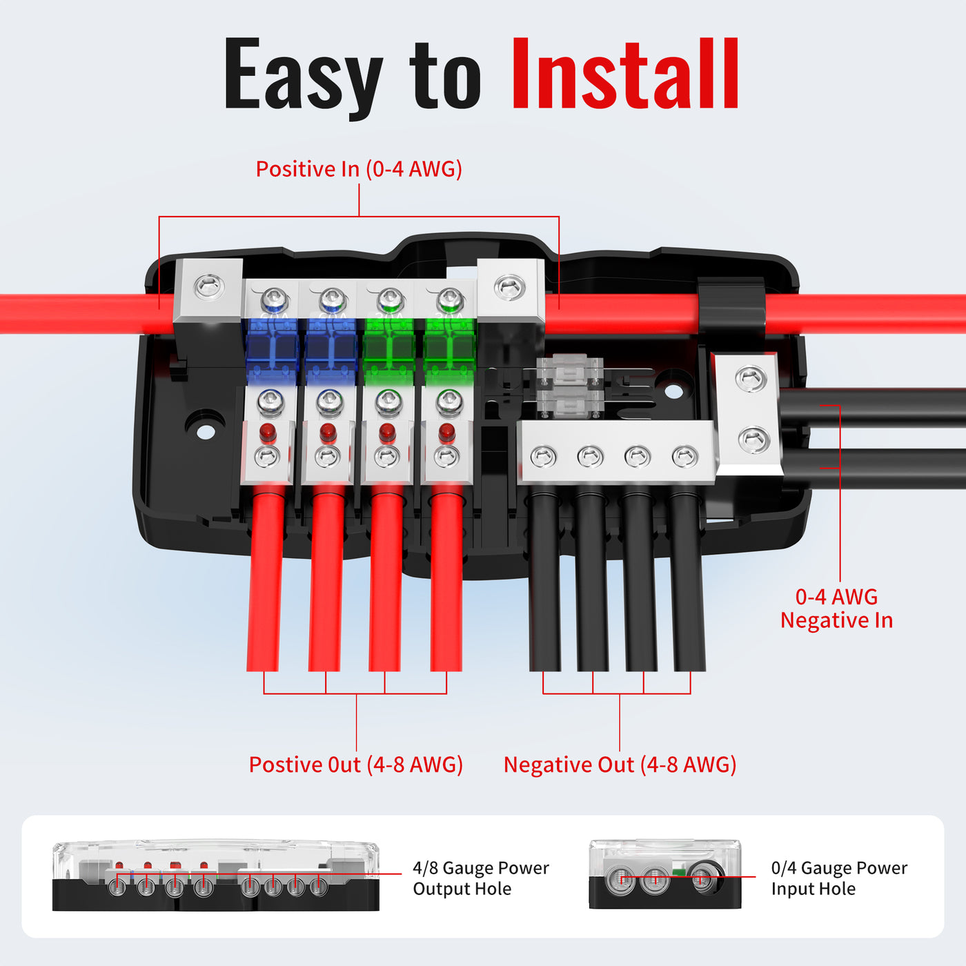 Bloc de fusible ANL de Distribution Audio de voiture à 4 voies 12V avec terre