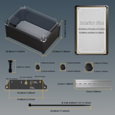 IP66 Waterproof Outdoor Electrical Junction Box Kit with Clear Cover - 11" x 7.48" x 5.12"