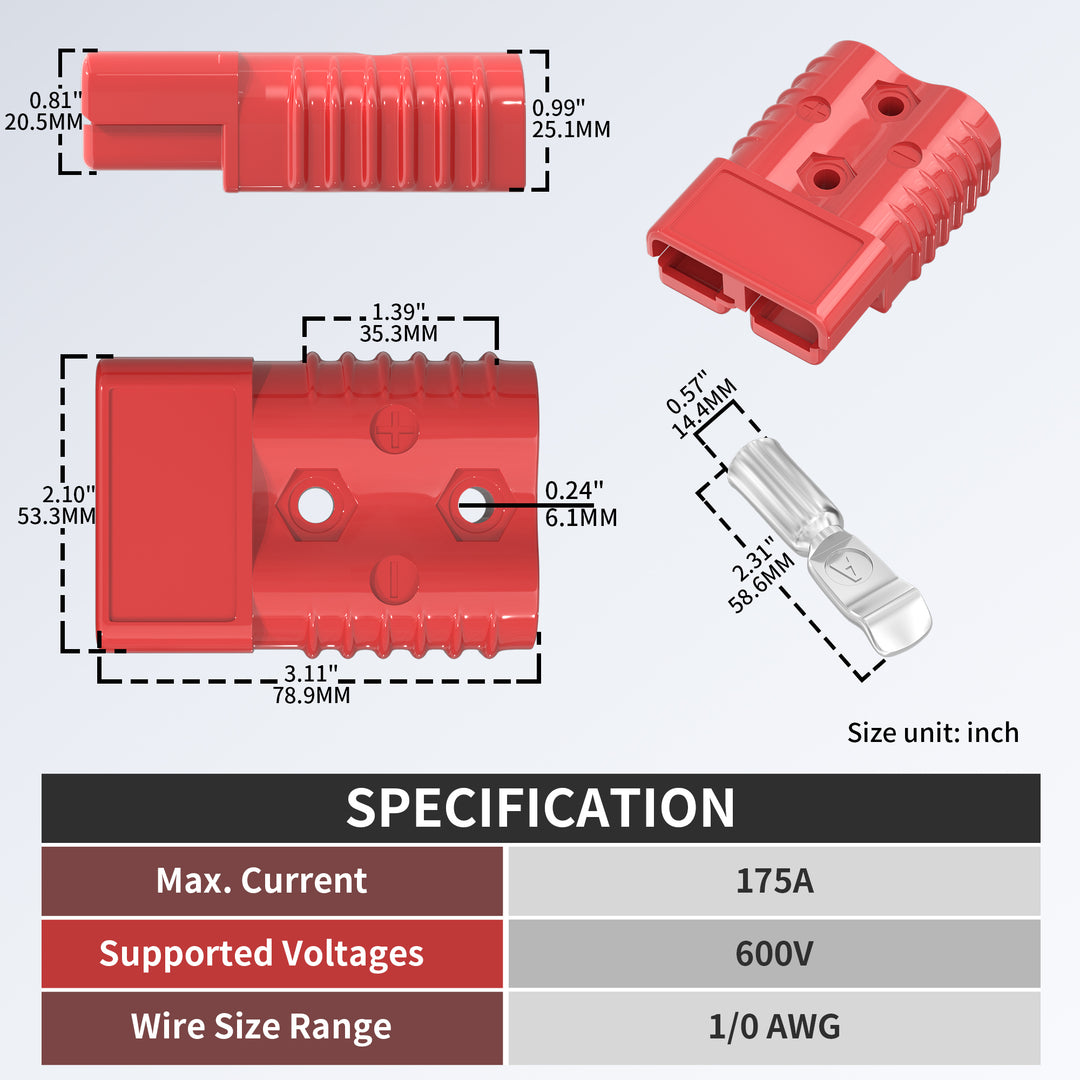 Pair of 175A Red Battery Quick Disconnect Connector – DAIER