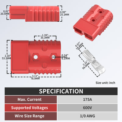 Pair of 175A Red Battery Quick Disconnect Connector - DAIER