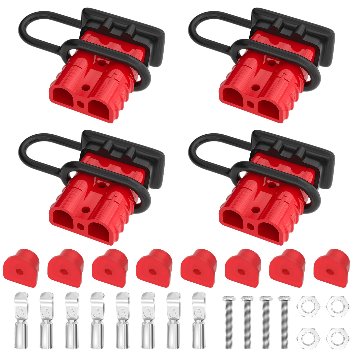 4 Sets of 50 Amp Quick Connect Plugs for 12-6 AWG Wire | with Silver-Plated Terminals & Protective Covers