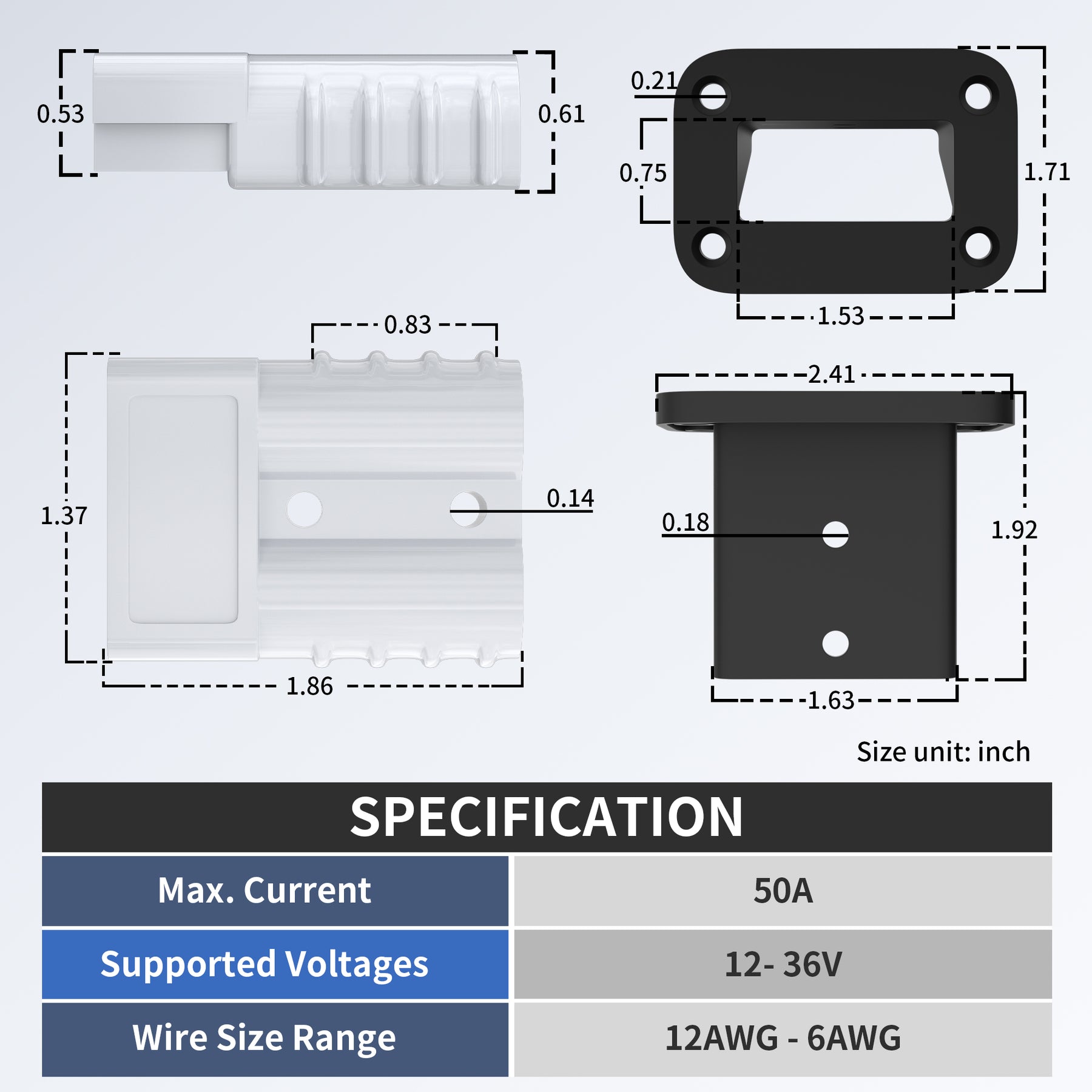 Pair of 50Amp Battery Disconnect Connector Kit with Mounting Bracket a DAIER