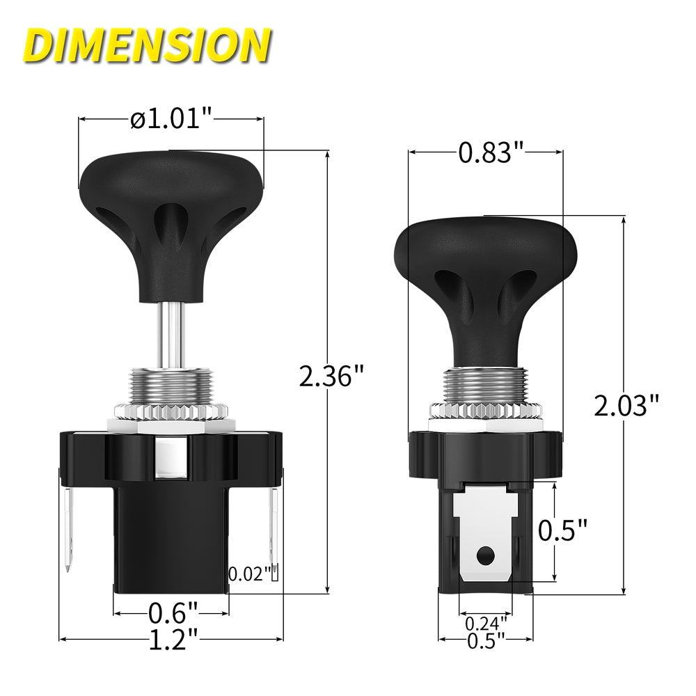 ASW-05A 12V Push Pull Headlight Switch Dimension