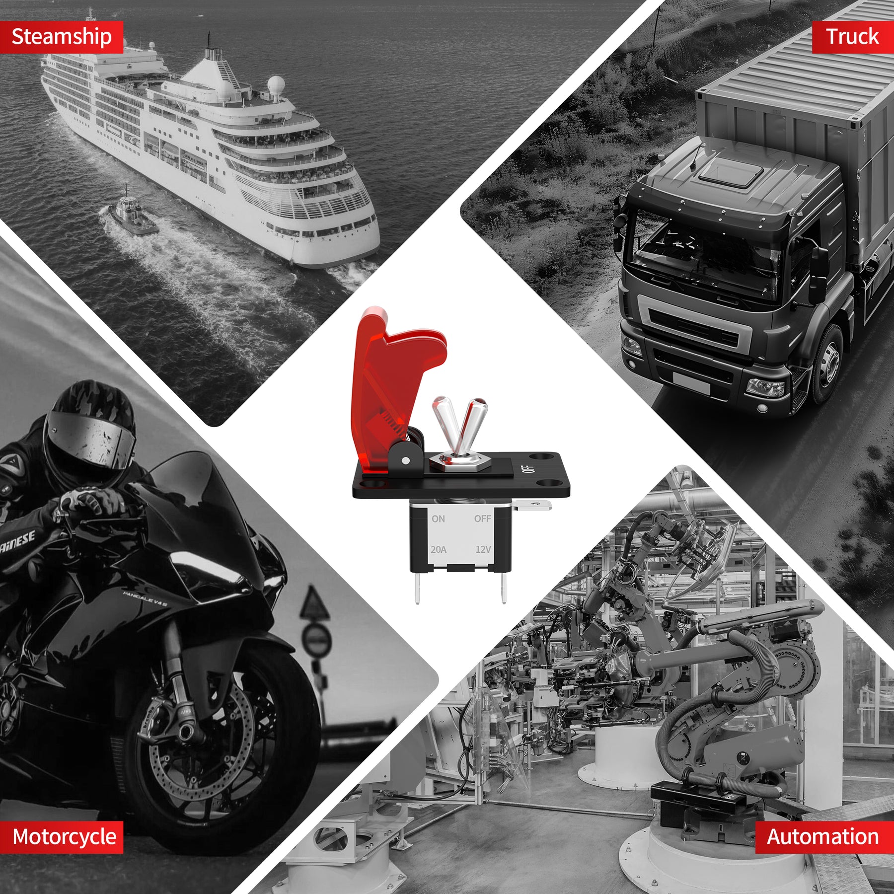 20A 12V ON-OFF Lighted Toggle Switch with Safety Cover and Mounting Pa ...