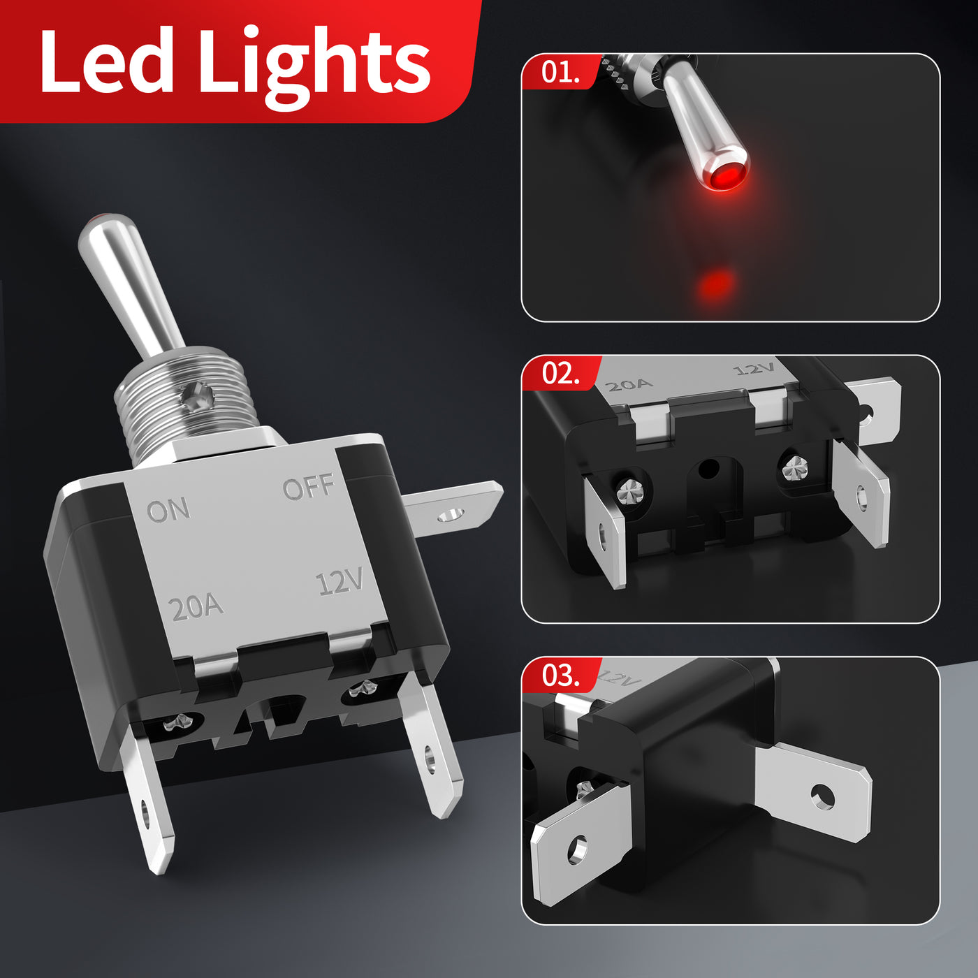 20A 12V ON-OFF Lighted Toggle Switch with Safety Cover and Mounting Pa ...