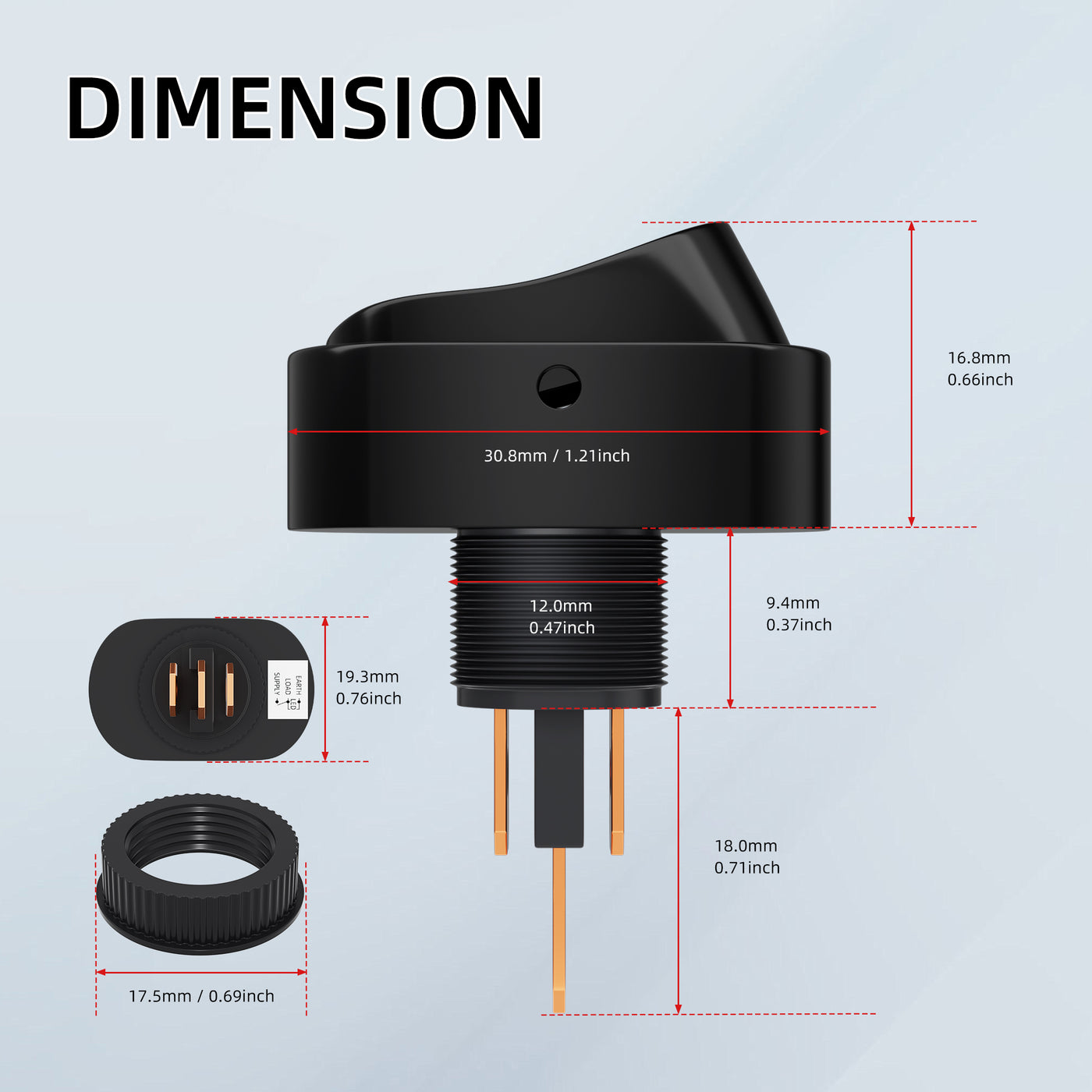 12V 20A Oval Rocker Switch with LED Indicator | 3-Pin ON-OF – DAIER