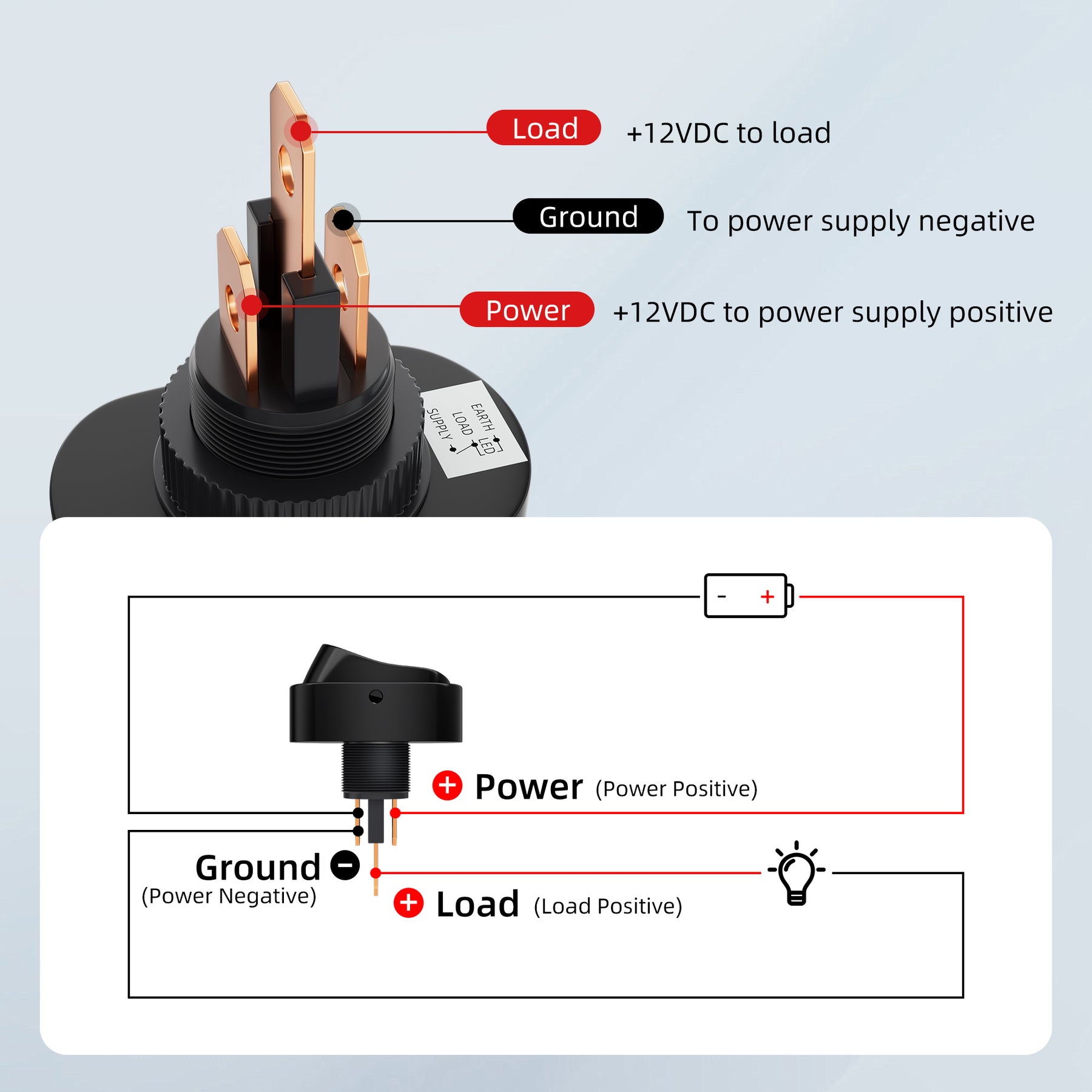 12V 20A Oval Rocker Switch with LED Indicator | 3-Pin ON-OF – DAIER