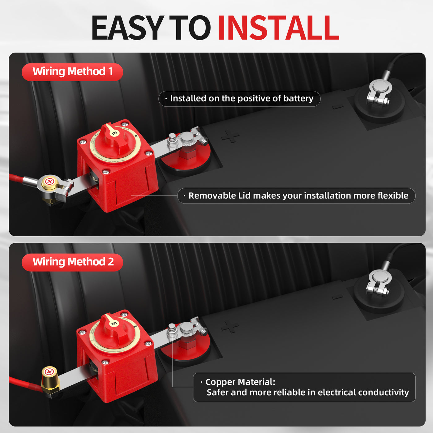 300A 12-48VDC Single Circuit ON/OFF Top Post Battery Disconnect Switch Kit