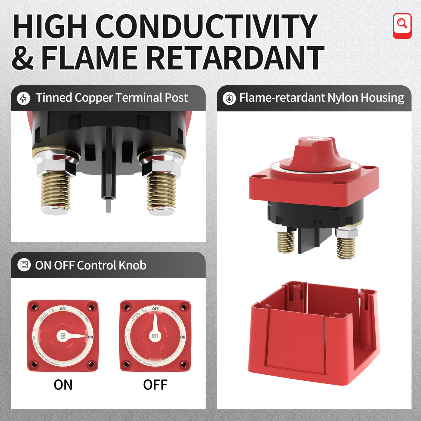 300A 2 Position Mini Single Circuit ON-OFF Battery Switch with Knob