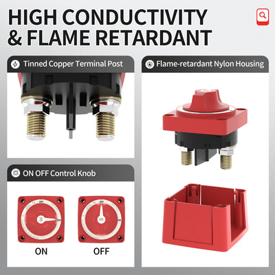 300A 2 Position Mini Single Circuit ON-OFF Battery Switch with Knob