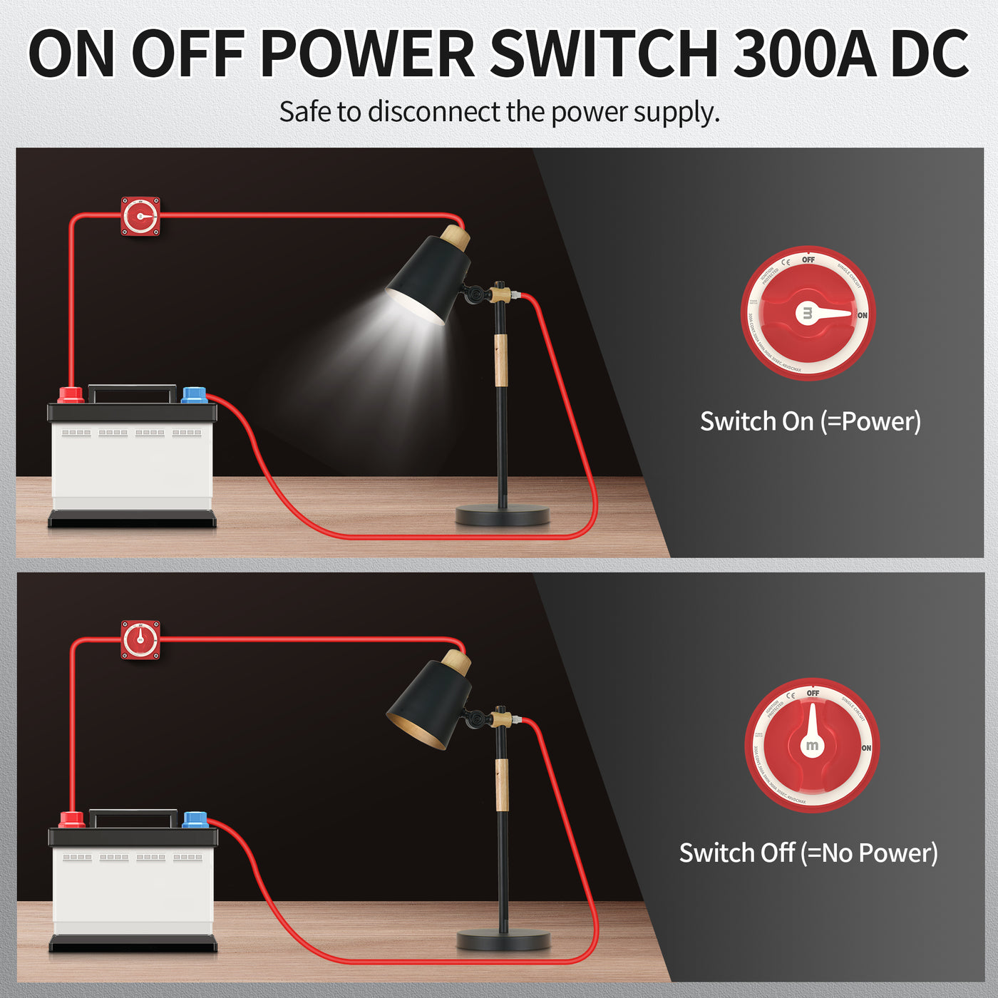 300A 2 Position Mini Single Circuit ON-OFF Battery Switch with Knob