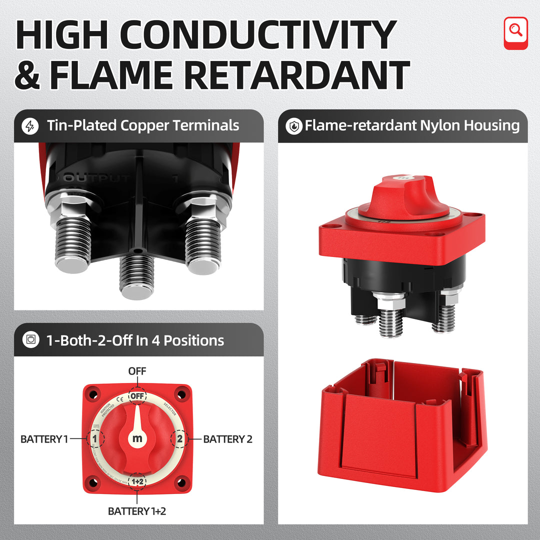 300A 12V-48V Dual Battery Selector Switch | 1-Both-2-Off