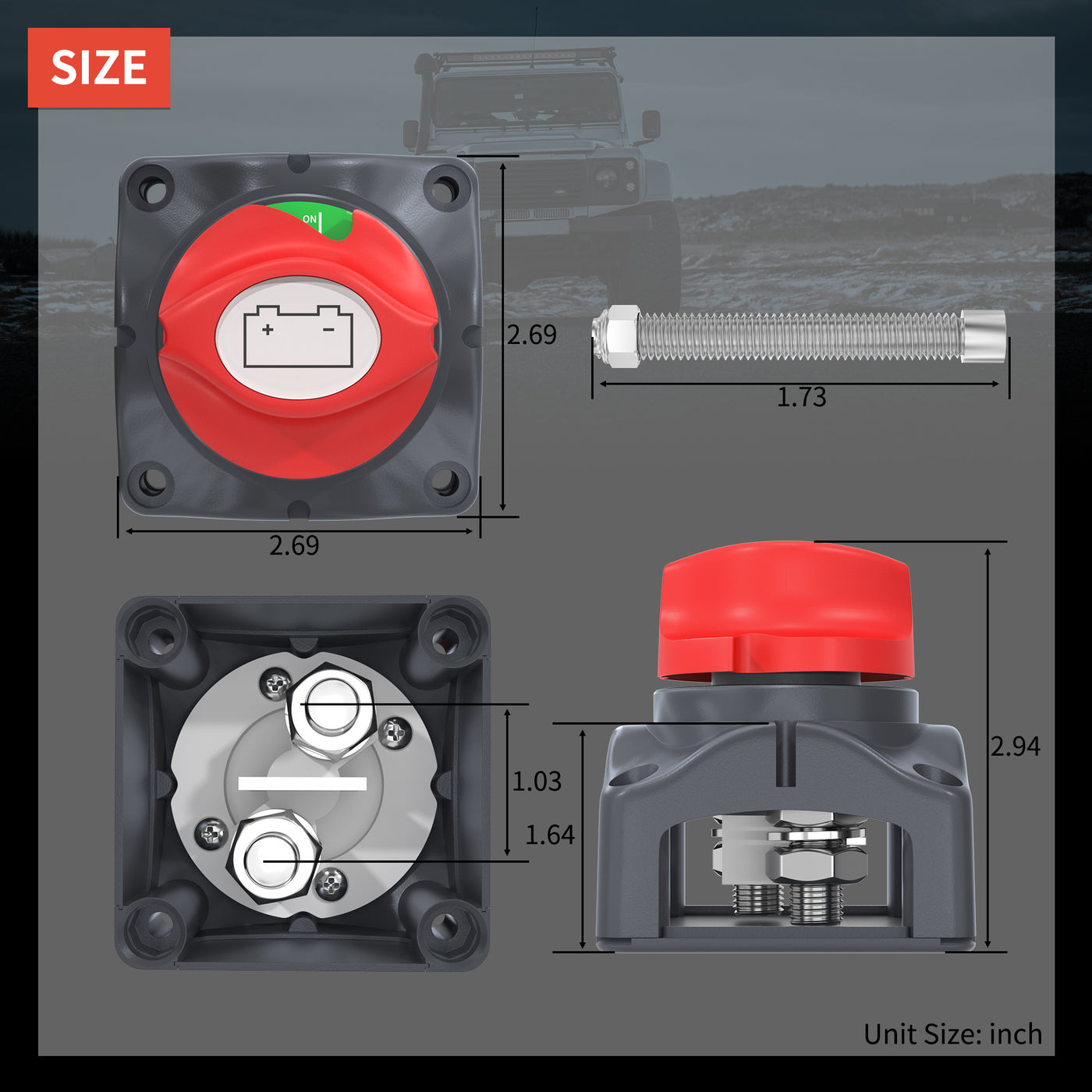 ASW-A701 275A 12V M10 ON-OFF Battery Disconnect Switch Size