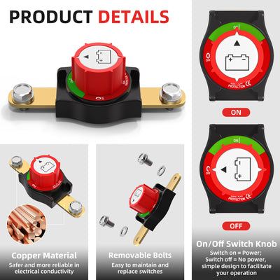 275A 12-48VDC ON-OFF Side Post Battery Master Disconnect Switch for Marine, RV, Car, Boat