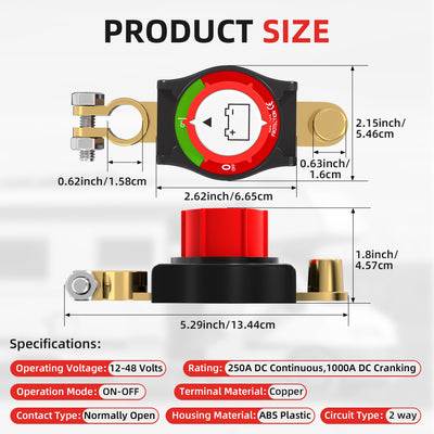 250A 12-48VDC ON-OFF Top Post Battery Disconnect Switch