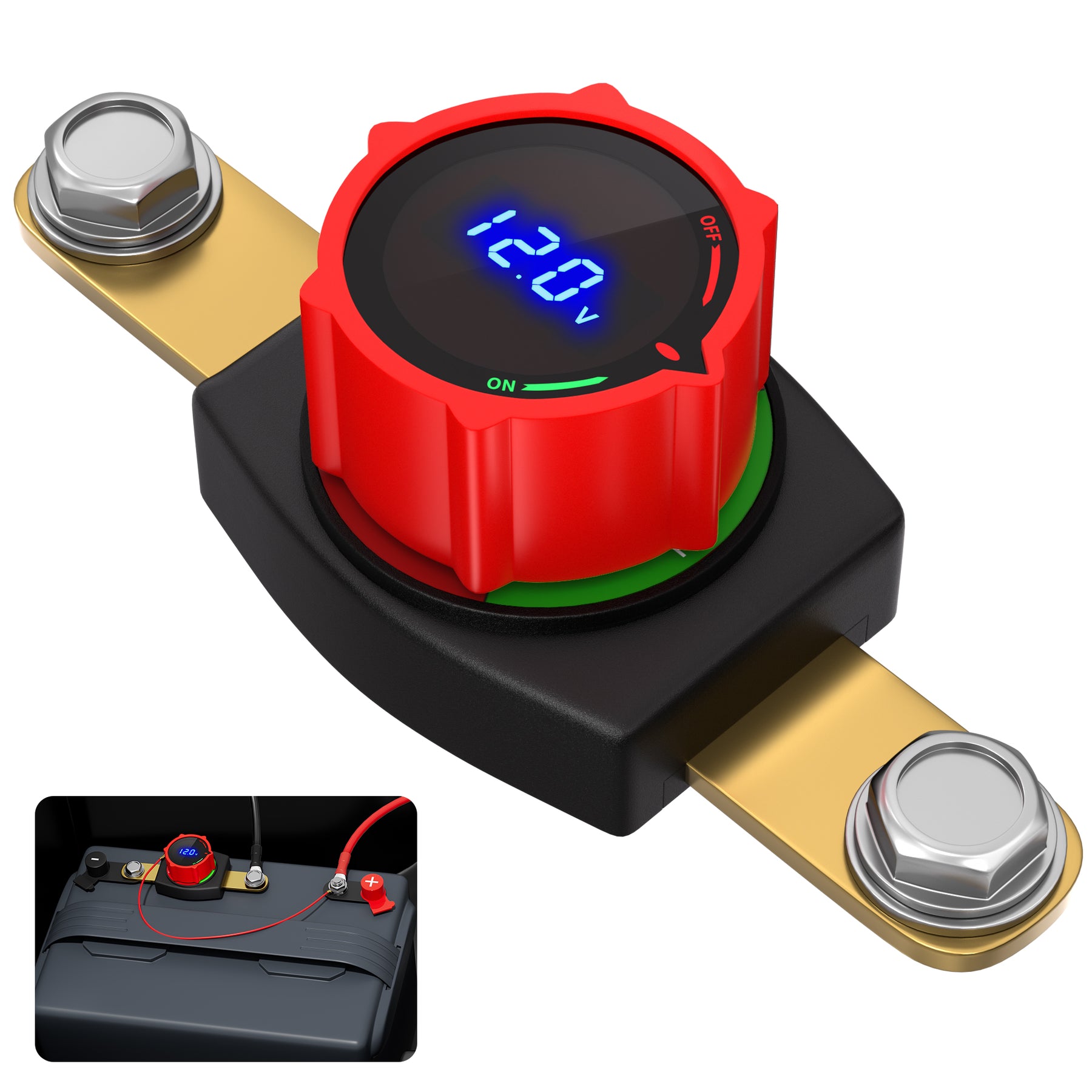 250A DC 5-60V Side Post Battery Disconnect Switch with Digital Voltage ...