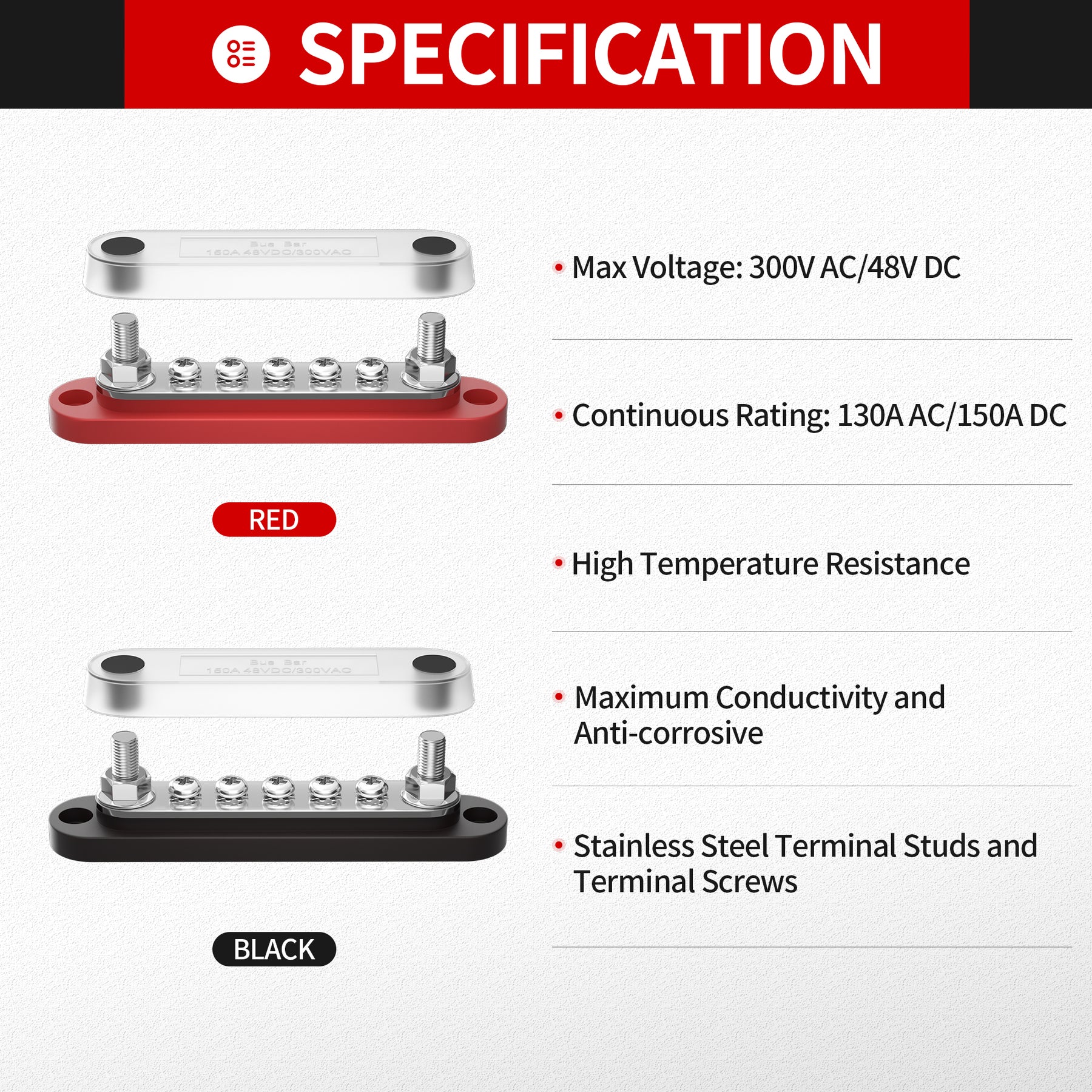 Common Busbar 12V 150A Common Busbar 2 x M6 Studs and 5 x M4 Screws with Cover – DAIER