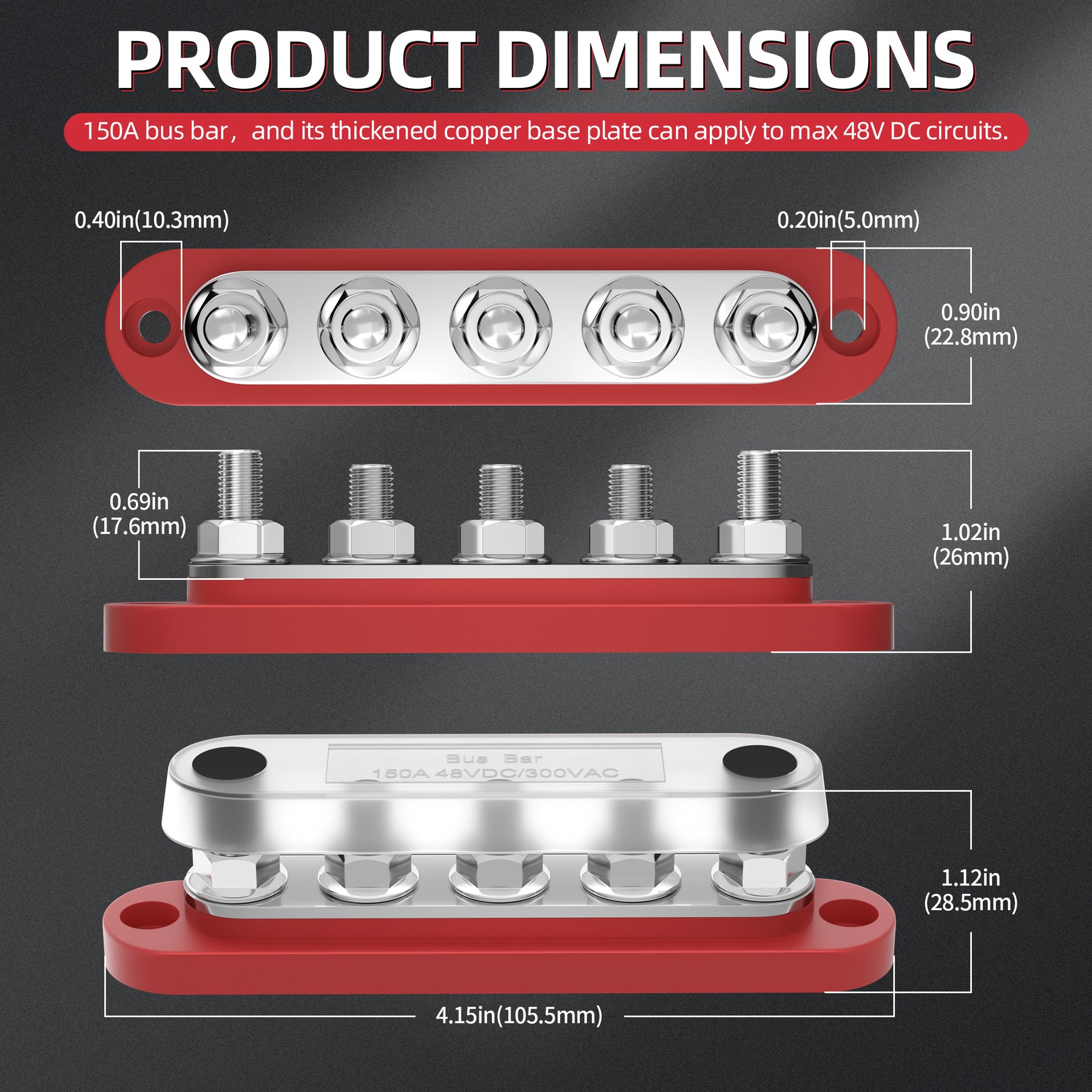 Common Busbar 12V 150A Small Size Common Busbar with Five M6 Studs and Cover – DAIER