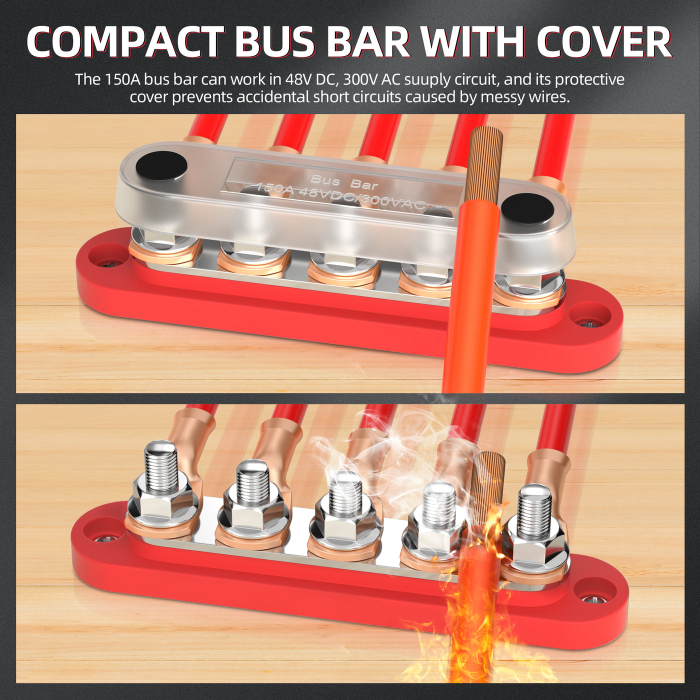 Common Busbar 12V 150A Small Size Common Busbar with Five M6 Studs and Cover – DAIER