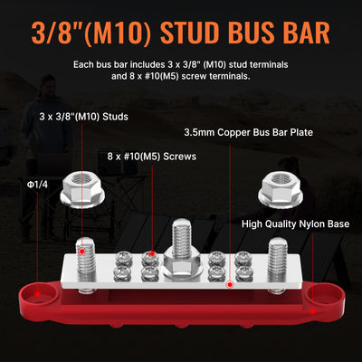 48VDC 250A Bus Bar Distribution Power with 3×M10 Studs and 8×M5 Screws