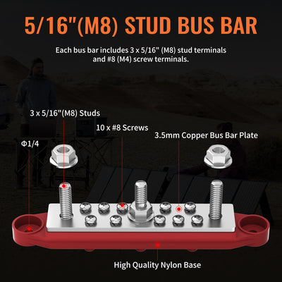 48VDC 250A Busbar 3×M8 Studs and 10×M4 Screws Power Distribution Block - DAIER