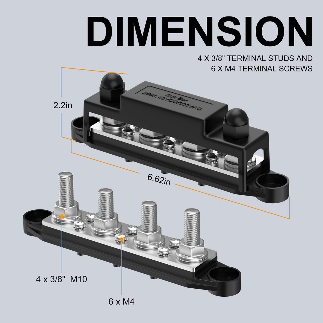 275A 4xM10/M8 Stud Power Distribution Block Busbar – DAIER