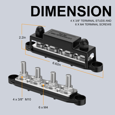 275A 4xM10/M8 Stud Power Distribution Block Busbar - DAIER