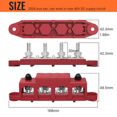 250A Auto 4 Stud M10/M8 12V Junction Block Busbar - DAIER