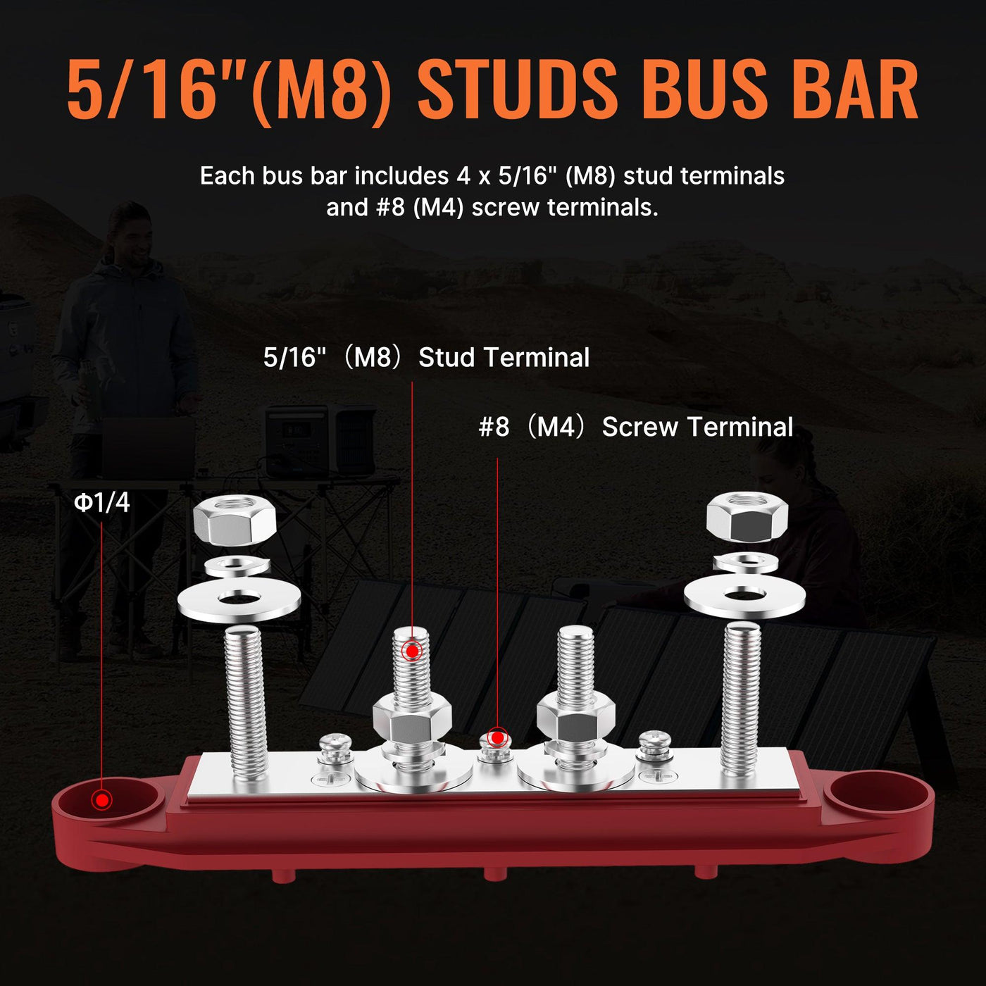 250A Auto 4 Stud M10/M8 12V Junction Block Busbar - DAIER