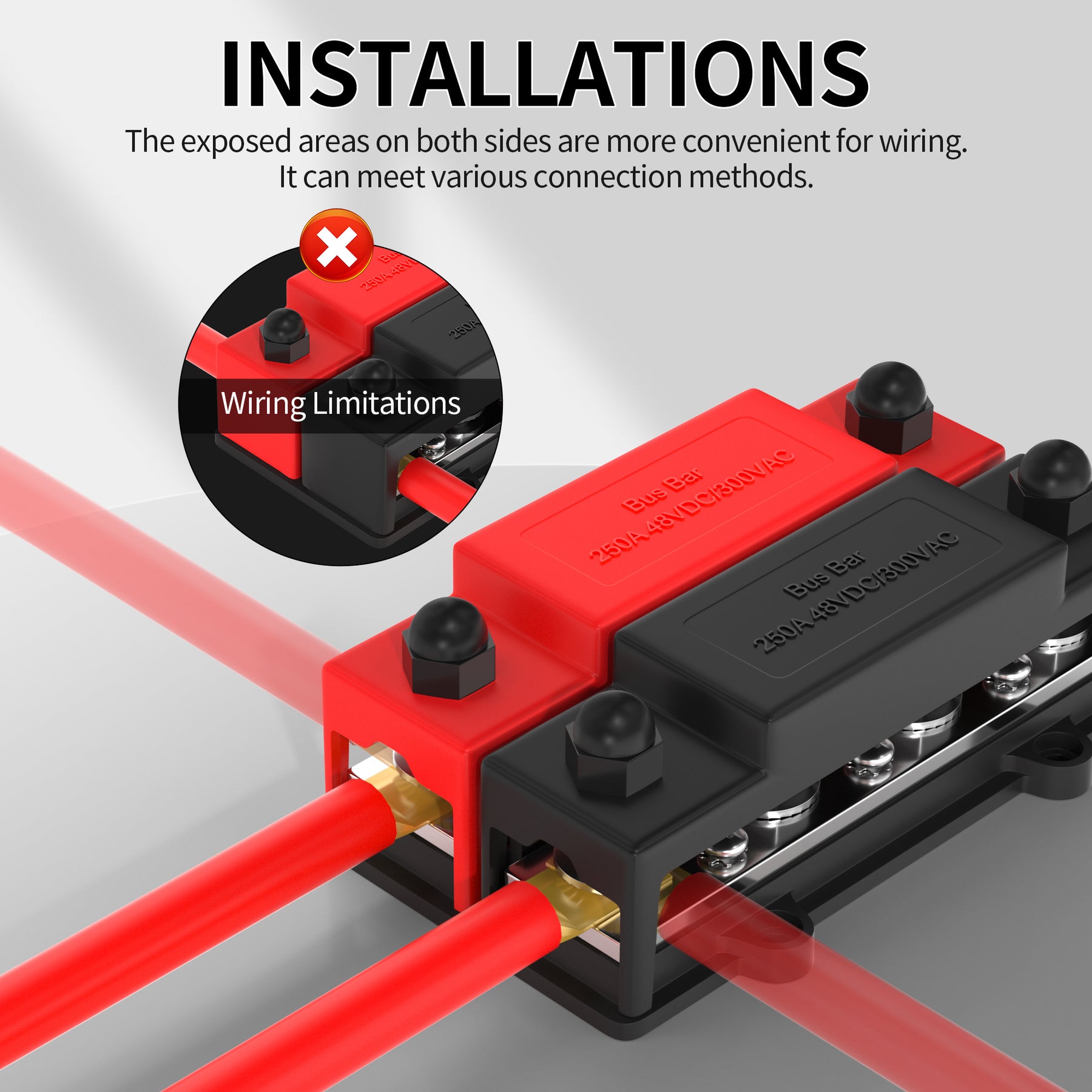 Bus Bar Module 250A 4xM10 Dual Row Busbar Positive and Negative Power Distribution Bl ...