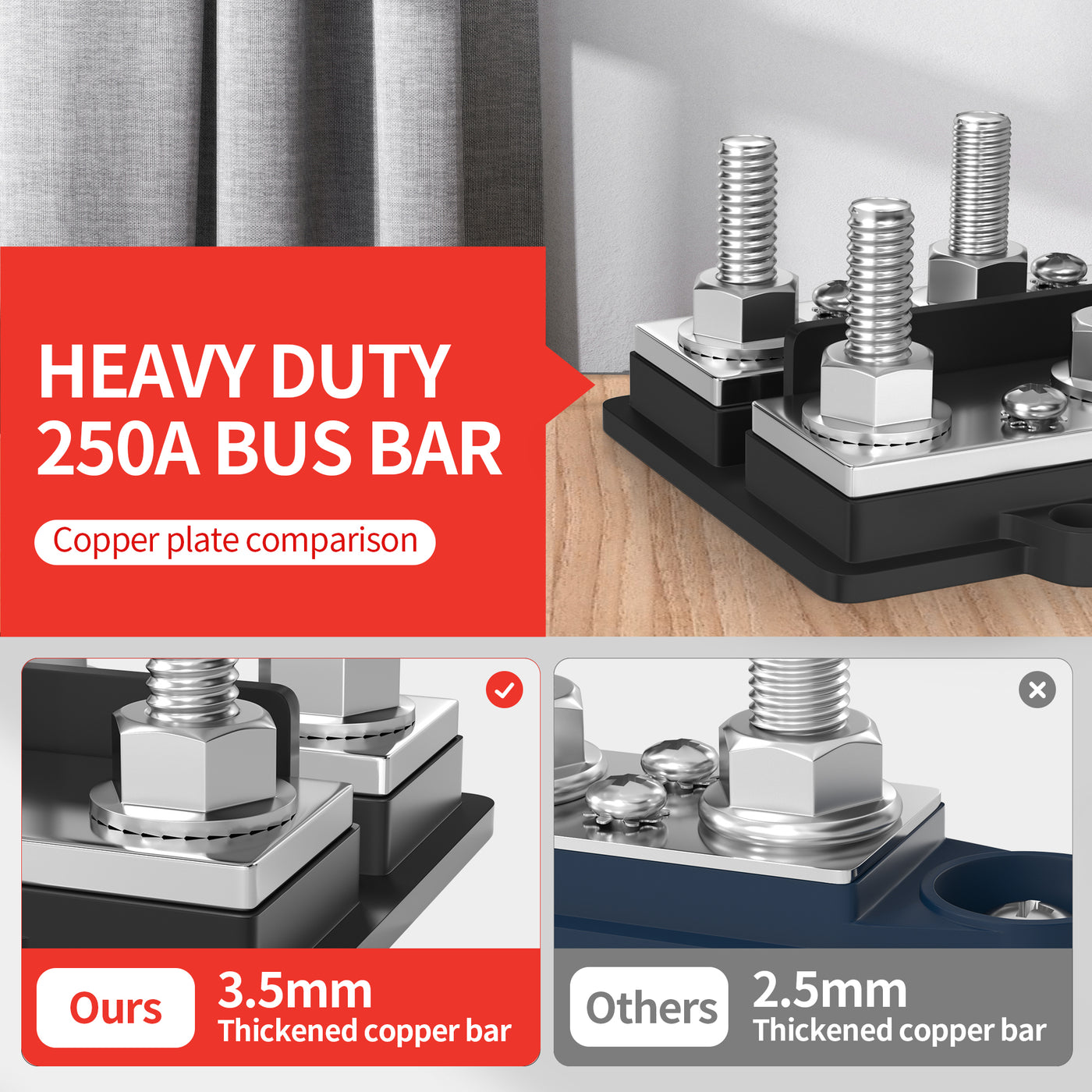 250A 4xM10 Dual Row Busbar Positive and Negative Power Distribution Block - DAIER