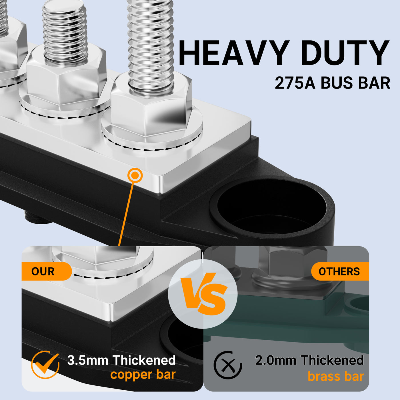 275A 48VDC 6×M8 Studs Bus Bar Battery Power Distribution Block - DAIER