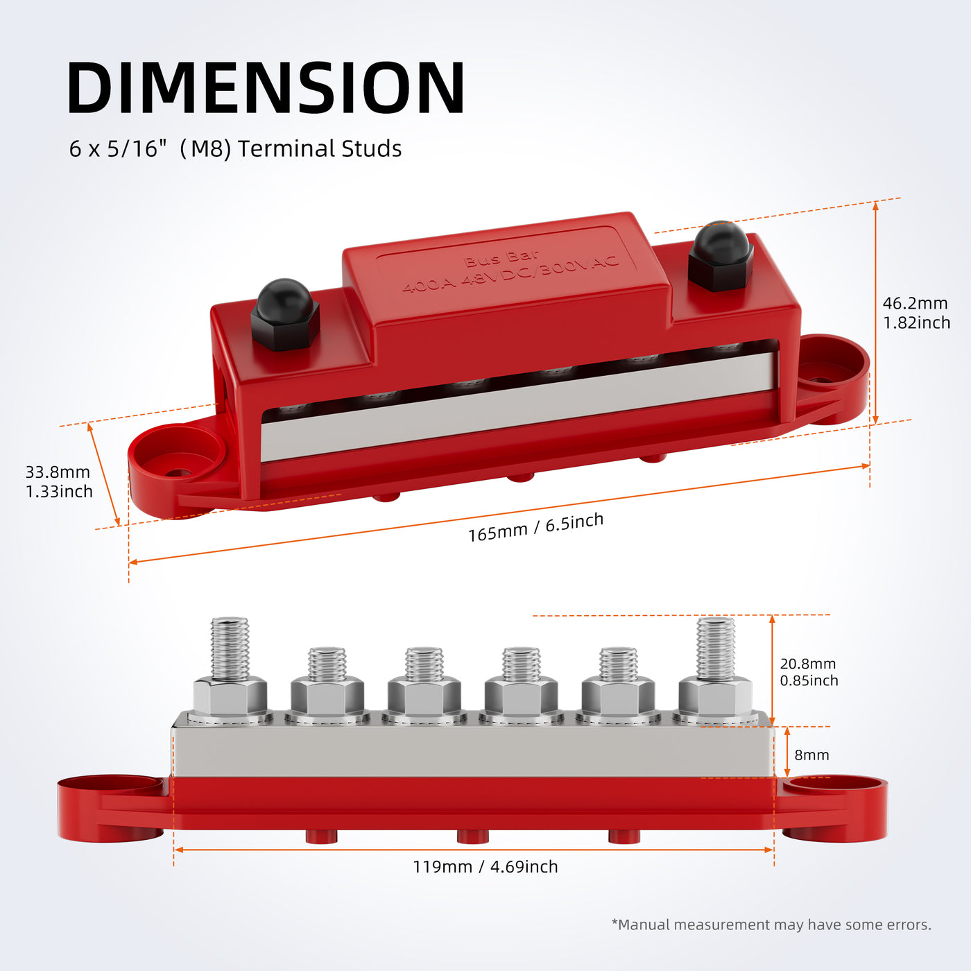 Busbar Kit 400 Amp Solid Copper Busbar with 6×5/16