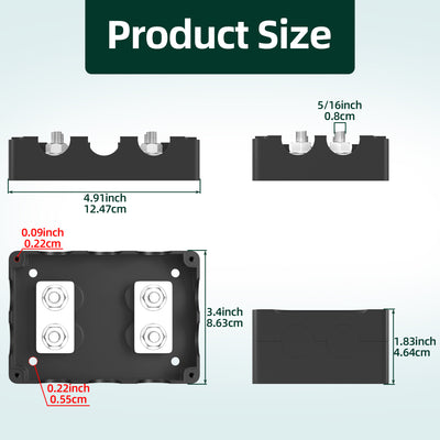 400A Dual Bus Bar Kit with Weatherproof Box Power Distribution Block with 4 x M8 Studs