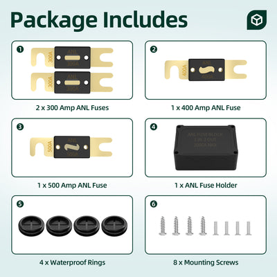 BB500-ANL2+4F ANL Fuse Holder Package Includes