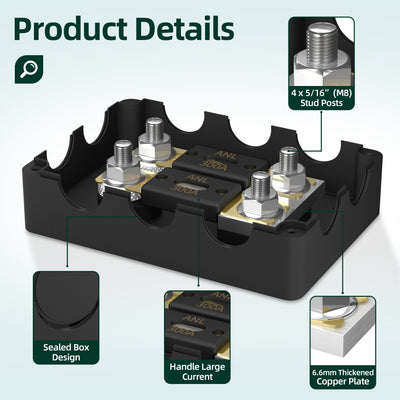 BB500-ANL2+4F M8 Studs 1000A ANL Fuse Holder Box Details