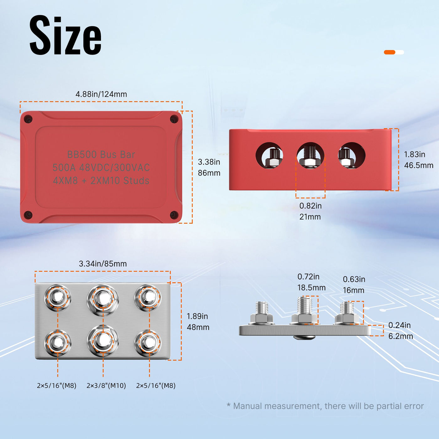 500A 2xM10 and 4xM8 Stud Busbar Distribution Block Box - DAIER