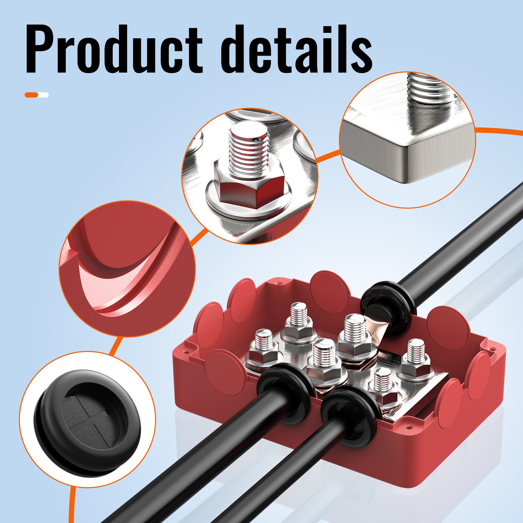 500A 2xM10 and 4xM8 Stud Busbar Distribution Block Box – DAIER