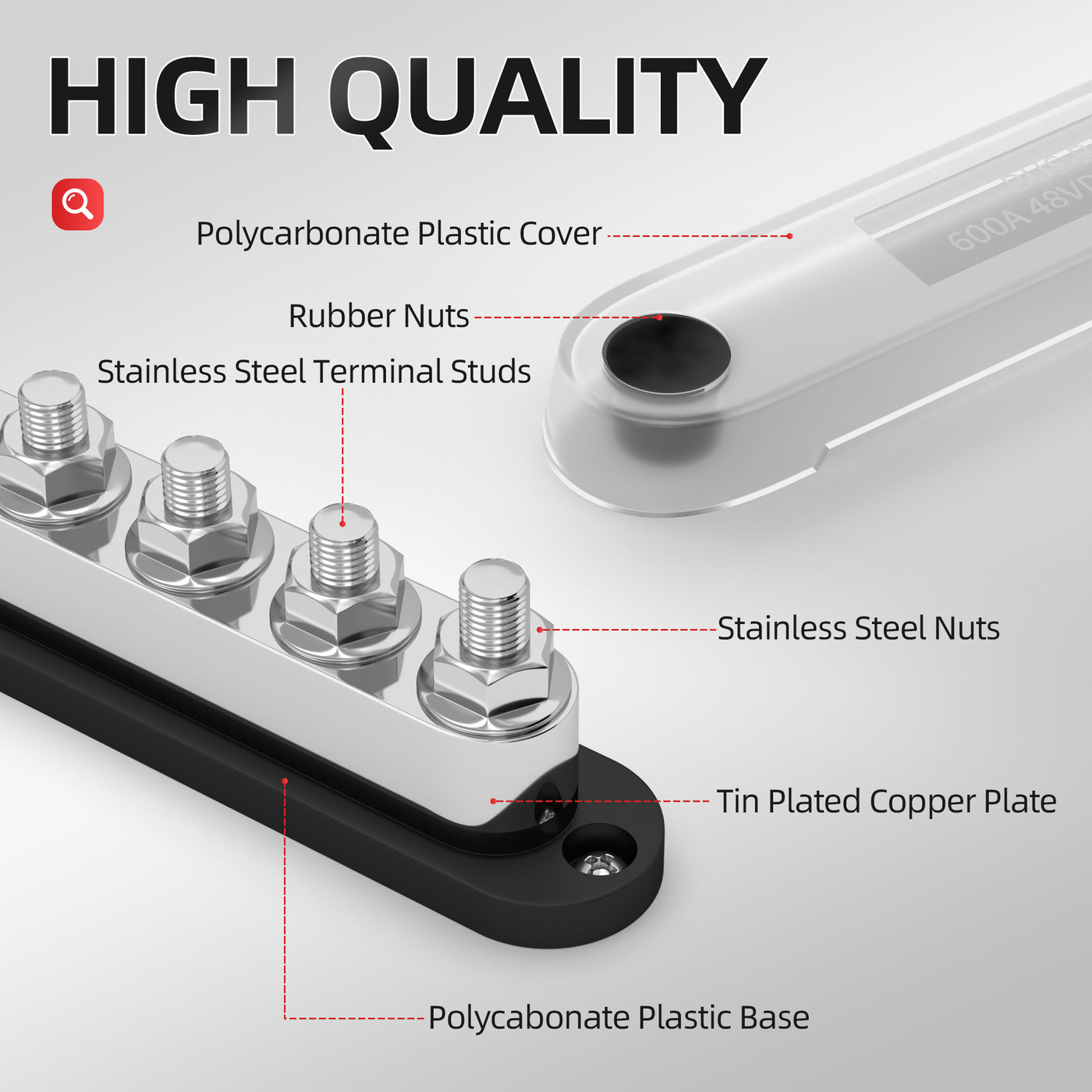 600A 48VDC 6 x M10 (3/8”) Stud Power Bus Bar Distribution Block - DAIER