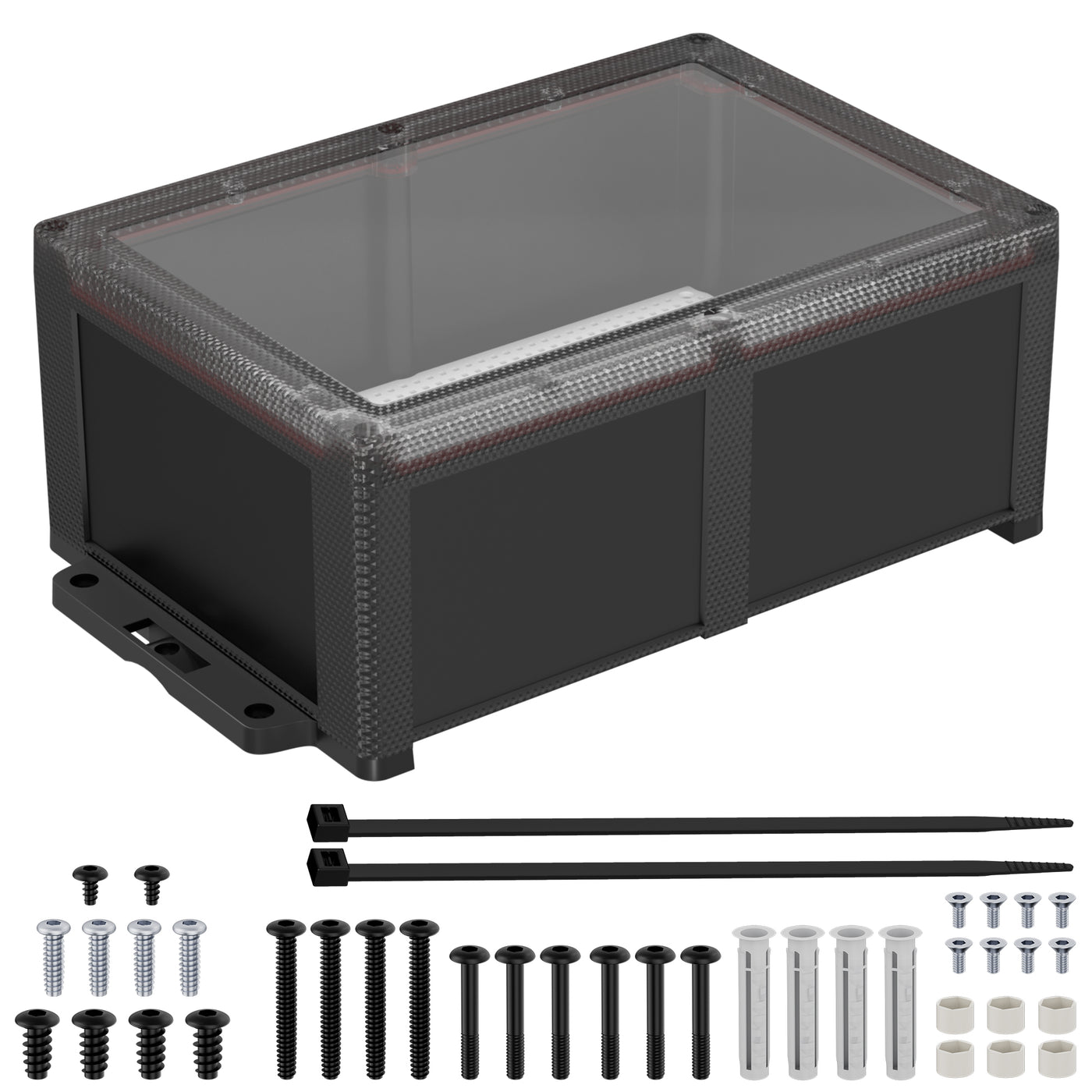 Black Waterproof Outdoor Electrical Junction Box Kit with Clear Cover - 11.4"x6.9"x4.3"