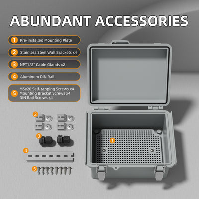 IP67 Weatherproof Plastic Outdoor Electrical Enclosure Box - 8.7"x6.7"x4.3" - DAIER