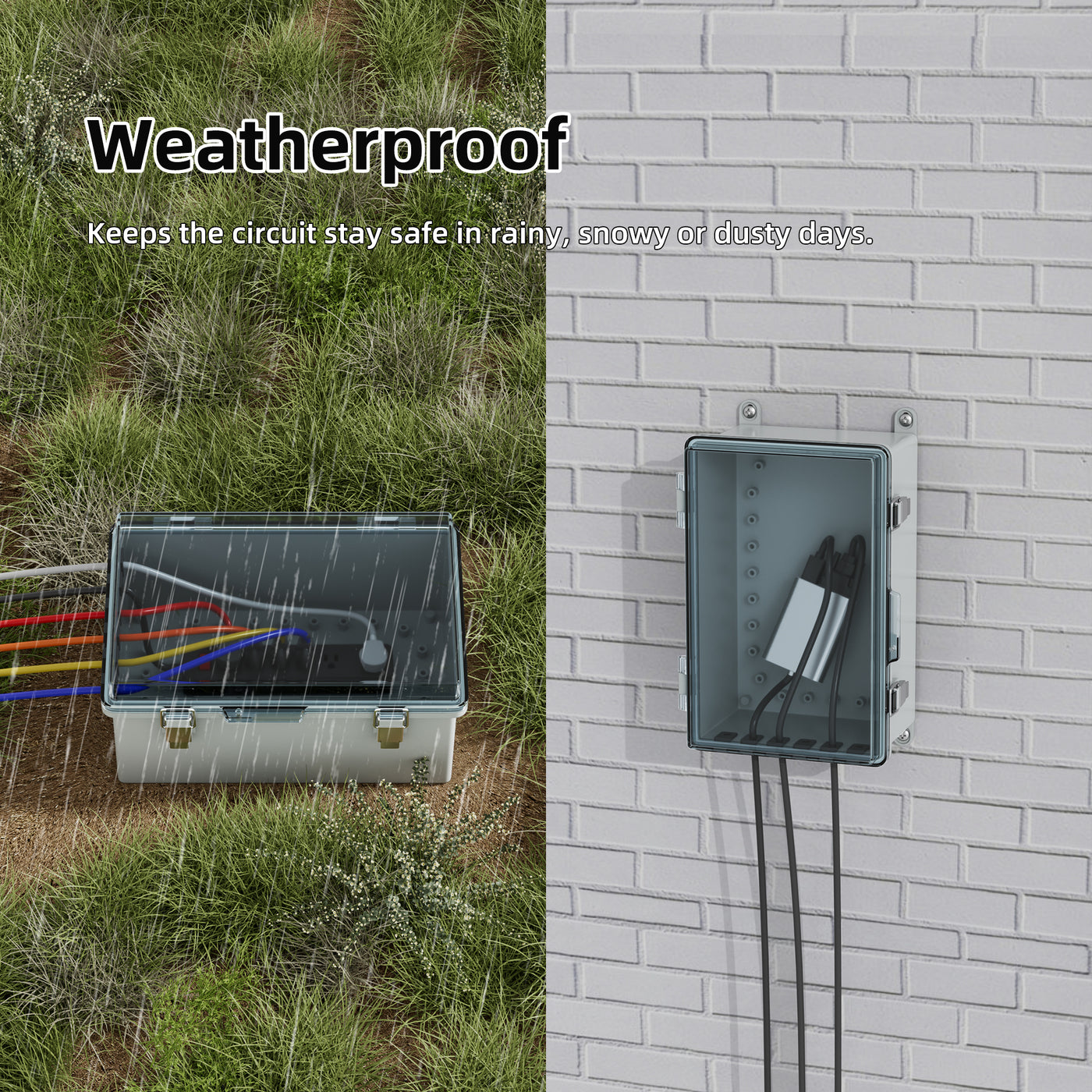 Outdoor Power Strip Cord Electronics Box for 14 AWG/3C Cable - 11"x7.5"x5.5"